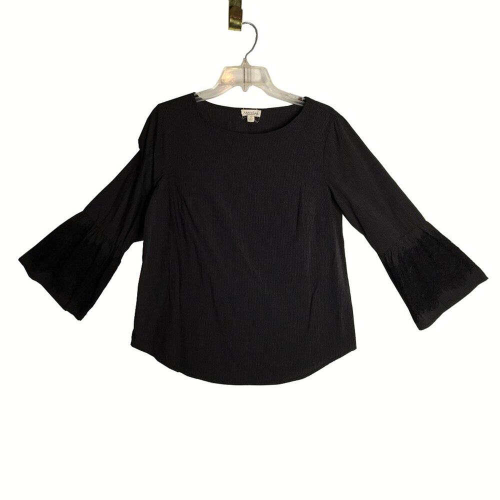 Messini Long Bell Sleeve Blouse Top Round Neck Pin-Striped Black Size Small